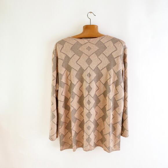 slinky knit blouse | funky y2k vintage chevron knit neutral collared L - Picture 3 of 16